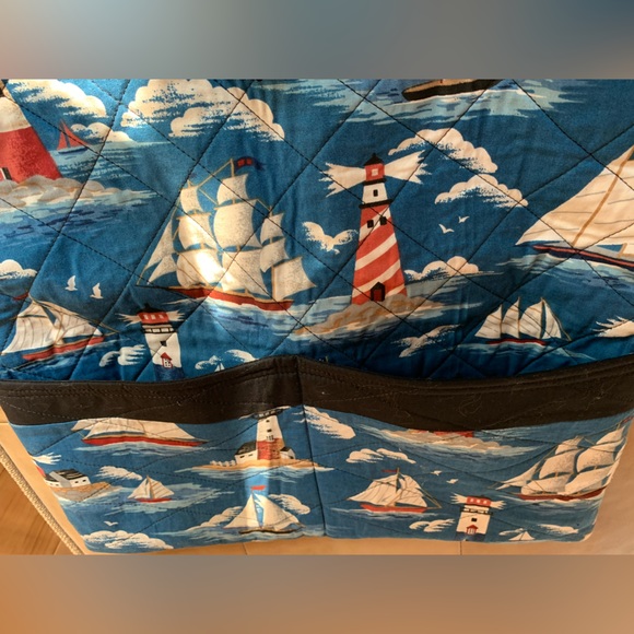 Beautiful Sailboat and Lighthouse Quilted Tote Bag - 2 Front Pockets - Picture 2 of 4